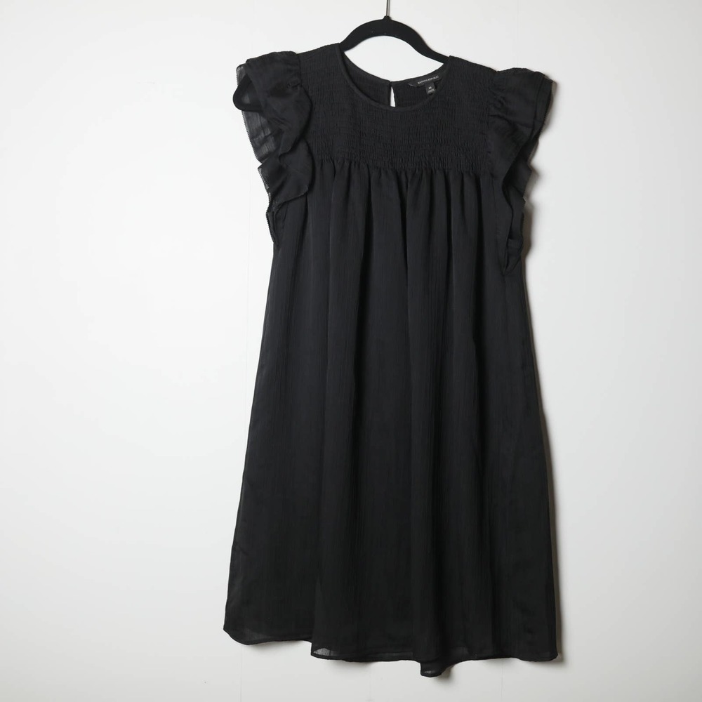 Banana Republic Black Crepe Flutter Sleeve Smocked Empire Dress